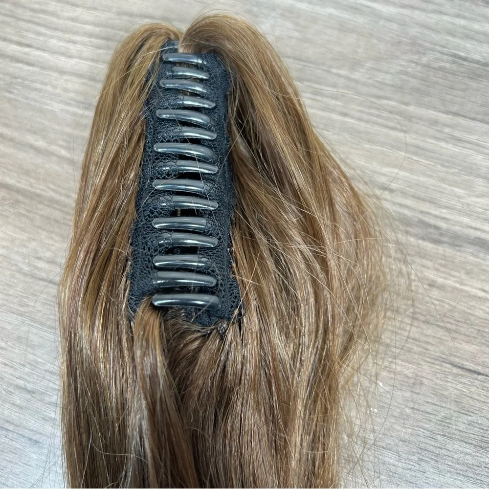 Natural Brown Human Hair Claw Clip 14 Inch Ponytail Extension